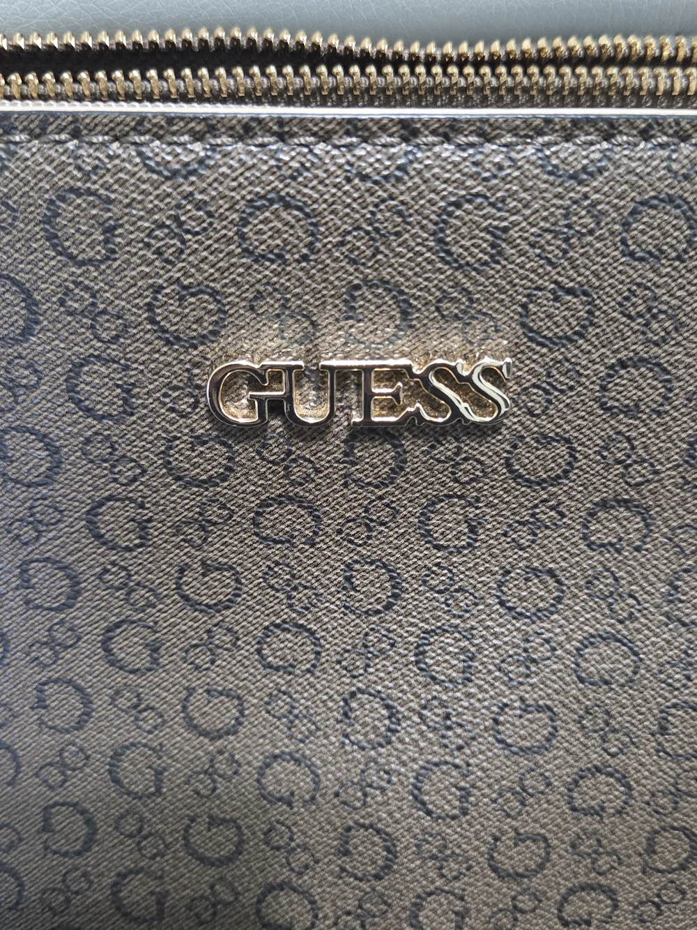 GUESS Factory Ellison Monogram Satchel Handbag in Brown with Gold Hardware